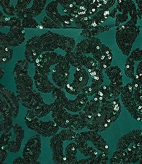 Blondie Nites Floral Printed Sequin Straight Neck Open Lace Up Back Side Slit Dress