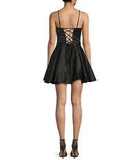 Blondie Nites Front Corset Bodice Mesh Insert Tie Back Party Dress
