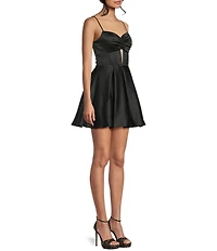 Blondie Nites Front Corset Bodice Mesh Insert Tie Back Party Dress