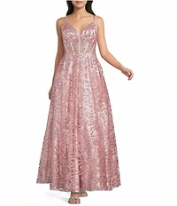 Blondie Nites Glitter Bow-Pattern Sweetheart Neck Lace Up Tie Back Dress