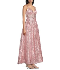 Blondie Nites Glitter Bow-Pattern Sweetheart Neck Lace Up Tie Back Dress