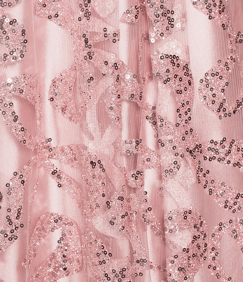 Blondie Nites Glitter Bow-Pattern Sweetheart Neck Lace Up Tie Back Dress