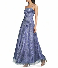Blondie Nites Glitter Butterfly Patterned Sweetheart Drape Neck Lace Up Tie Back Ballgown