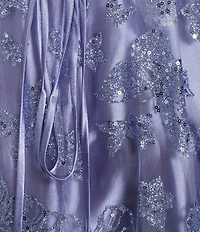 Blondie Nites Glitter Butterfly Patterned Sweetheart Drape Neck Lace Up Tie Back Ballgown