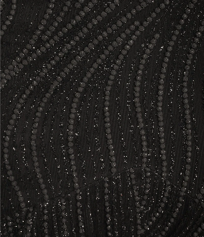 Blondie Nites Glitter Print V-Neck Double Spaghetti Strap Corset Tie Back Dress