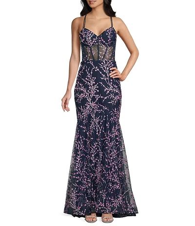 Blondie Nites Glitter Illusion Detailed Corset Lace Up Back Ballgown