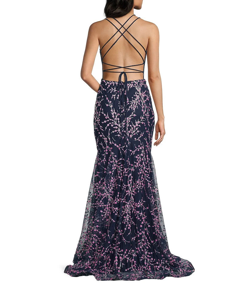 Blondie Nites Glitter Illusion Detailed Corset Lace Up Back Ballgown