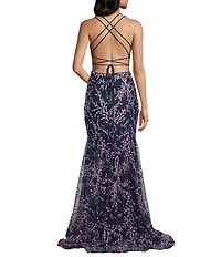 Blondie Nites Glitter Illusion Detailed Corset Lace Up Back Ballgown