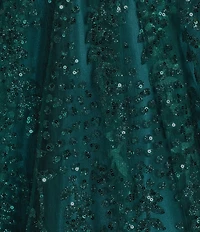 Blondie Nites Glitter Leaf Print Sweetheart Pinch Neck Tie Back A-Line Ball Gown