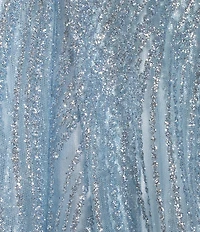 Blondie Nites Glitter Mesh Print V-Neck Sleeveless Tie Back Gown