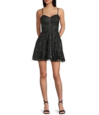 Blondie Nites Glitter Mesh Illusion Sweetheart Neck Party Dress