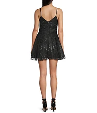 Blondie Nites Glitter Mesh Illusion Sweetheart Neck Party Dress