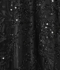 Blondie Nites Glitter Mesh Leaf Print Sweetheart Neck X-Back Tie Back A-Line Ball Gown