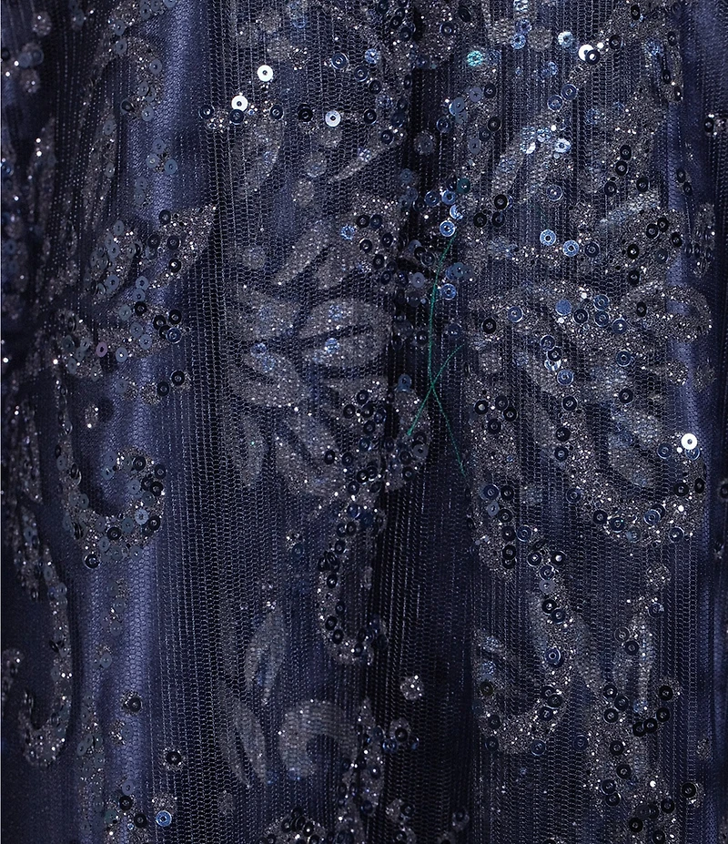 Blondie Nites Glitter Mesh Leaf Print Sweetheart Neck X-Back Tie Back A-Line Ball Gown