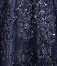 Blondie Nites Glitter Mesh Leaf Print Sweetheart Neck X-Back Tie Back A-Line Ball Gown