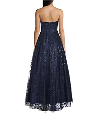 Blondie Nites Glitter Mesh Strapless Corset Ball Gown Dress