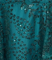 Blondie Nites Glitter Pattern Cinched Front Lace-Up Back Fit & Flare Dress