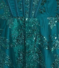 Blondie Nites Glitter Pattern V-Neck Spaghetti Straps Corset Tie-Back Gown