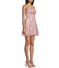 Blondie Nites Glitter Patterned Drape Neck Party Dress