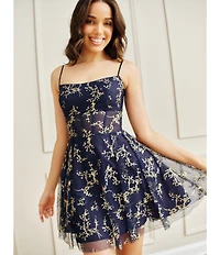 Blondie Nites Glitter Patterned Illusion Bodice Lace Up Tie Back Party Dress