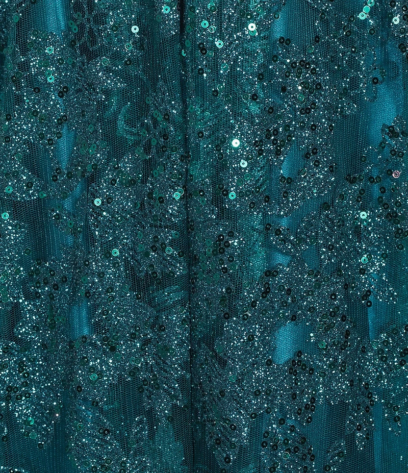 Blondie Nites Glitter Patterned Pinch Front Illusion Sleeveless Tie Back Corseted Dress