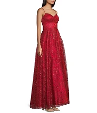 Blondie Nites Glitter Patterned Pinch Front Lace Up Back Long Dress