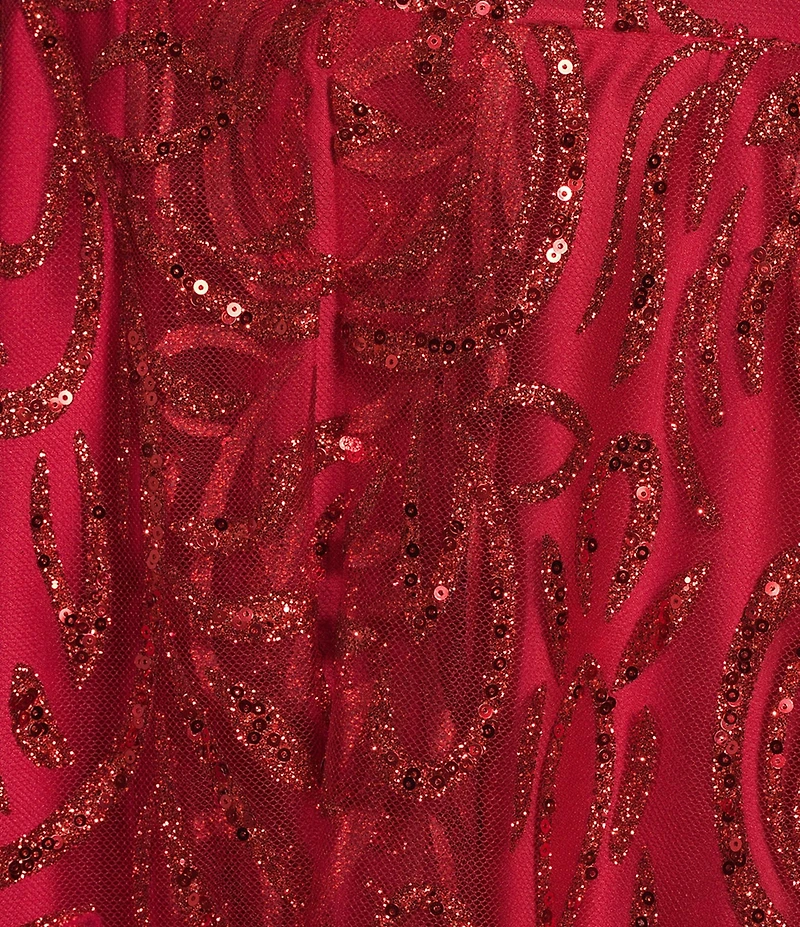 Blondie Nites Glitter Patterned Pinch Front Lace Up Back Long Dress