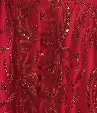 Blondie Nites Glitter Patterned Pinch Front Lace Up Back Long Dress