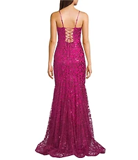 Blondie Nites Glitter Patterned Scoop Neck Illusion Corseted Dress