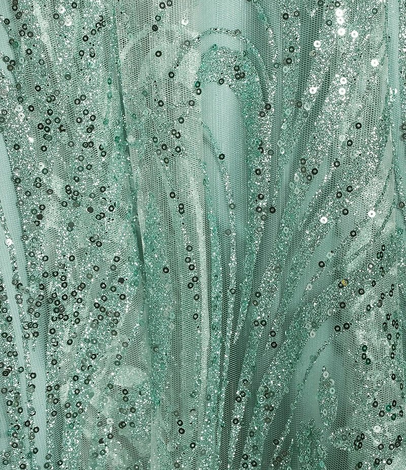 Blondie Nites Glitter Patterned Scoop Neck Illusion Corseted Lace Up Back Ballgown