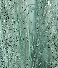 Blondie Nites Glitter Patterned Scoop Neck Illusion Corseted Lace Up Back Ballgown