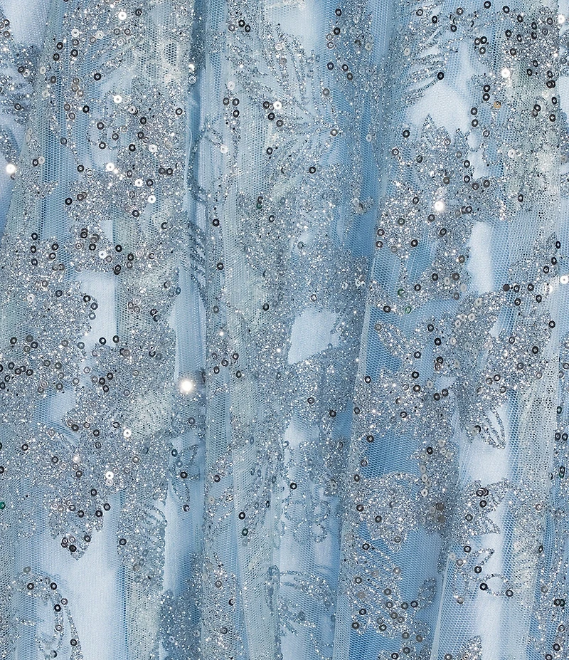 Blondie Nites Glitter Patterned Sweetheart Neck Illusion Corseted Lace Up Tie Back Long Dress