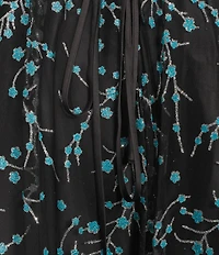 Blondie Nites Glitter Patterned Sweetheart Neck Illusion Corseted Long Dress