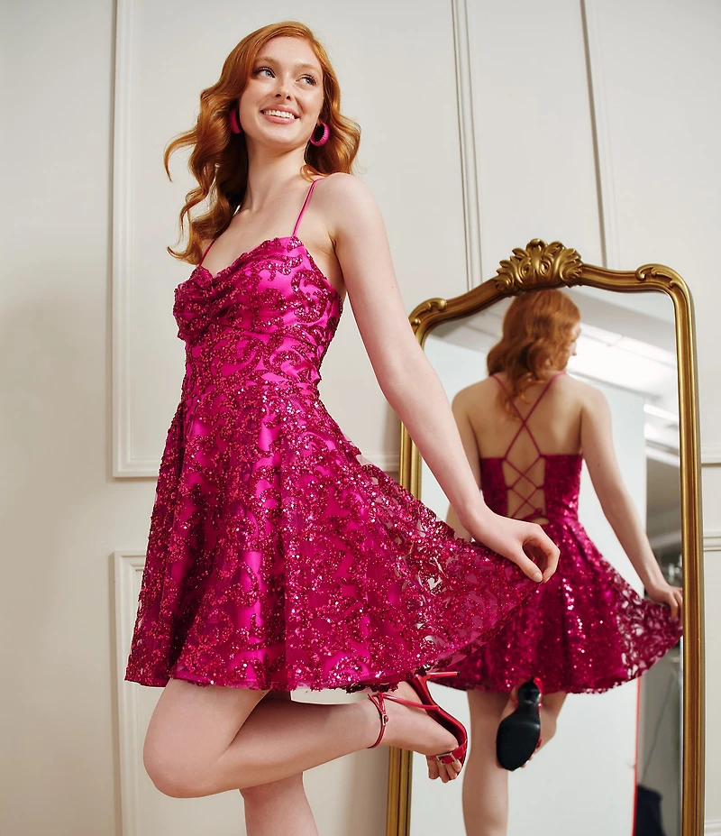 Blondie Nites Glitter Pinch Front Tie Back Party Dress