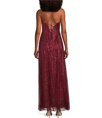 Blondie Nites Glitter Sweetheart Drape Neck Tie Back Gown