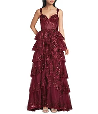 Blondie Nites Sequin Lace Sweetheart Neckline Ruffle Tiered Ball Gown
