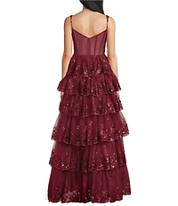 Blondie Nites Sequin Lace Sweetheart Neckline Ruffle Tiered Ball Gown
