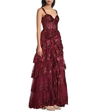 Blondie Nites Sequin Lace Sweetheart Neckline Ruffle Tiered Ball Gown