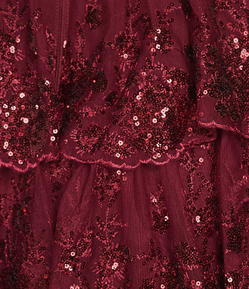 Blondie Nites Sequin Lace Sweetheart Neckline Ruffle Tiered Ball Gown