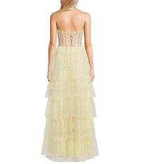 Blondie Nites Mesh Beaded Applique Halter Neck Tiered Gown