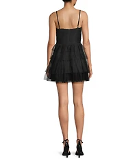 Blondie Nites Mesh Bow Front Cutout Tiered Party Dress