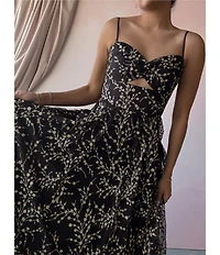 Blondie Nites Mesh Glitter Floral Sweetheart Neck Sleeveless Long Dress