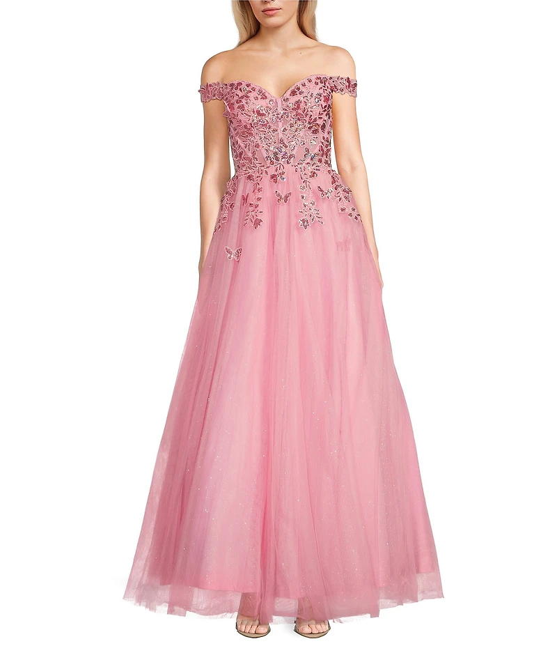 Blondie Nites Mesh Off-The-Shoulder Butterfly Corset Dress