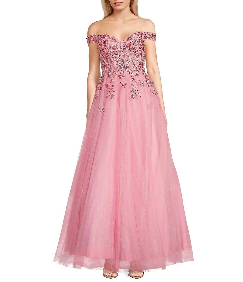 Blondie Nites Mesh Off-The-Shoulder Butterfly Corset Dress