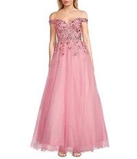 Blondie Nites Mesh Off-The-Shoulder Butterfly Corset Dress