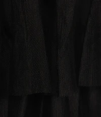 Blondie Nites Mesh Off-The-Shoulder Corset Tie Back Ruffle A-Line Gown