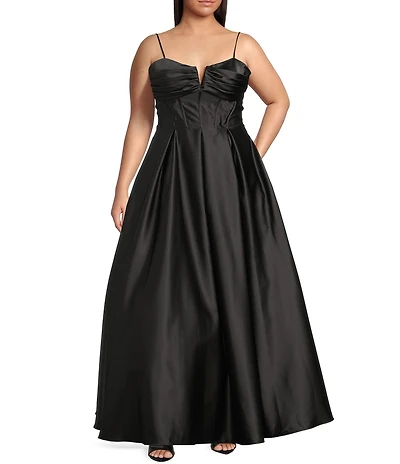 Blondie Nites Notch Neck Corset Bodice A-Line Pleated Gown