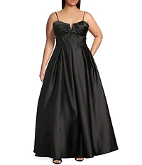 Blondie Nites Notch Neck Corset Bodice A-Line Pleated Gown