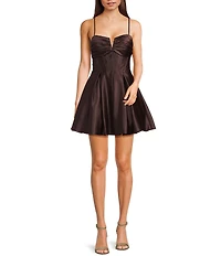Blondie Nites Notch V-Neck Corset Pleated Tie Back Party Dress