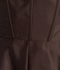 Blondie Nites Notch V-Neck Corset Pleated Tie Back Party Dress